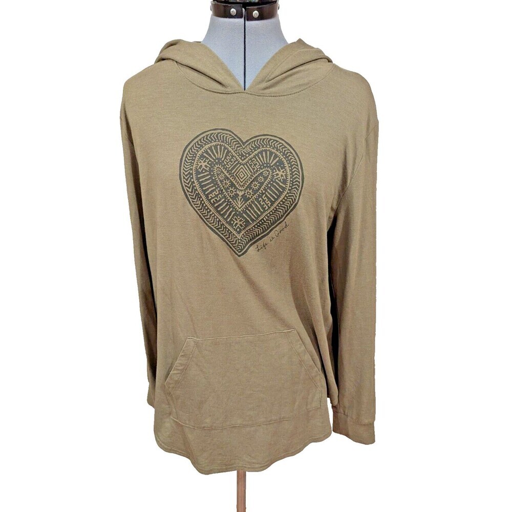Life Is Good Tan Hoodie with Heart Design